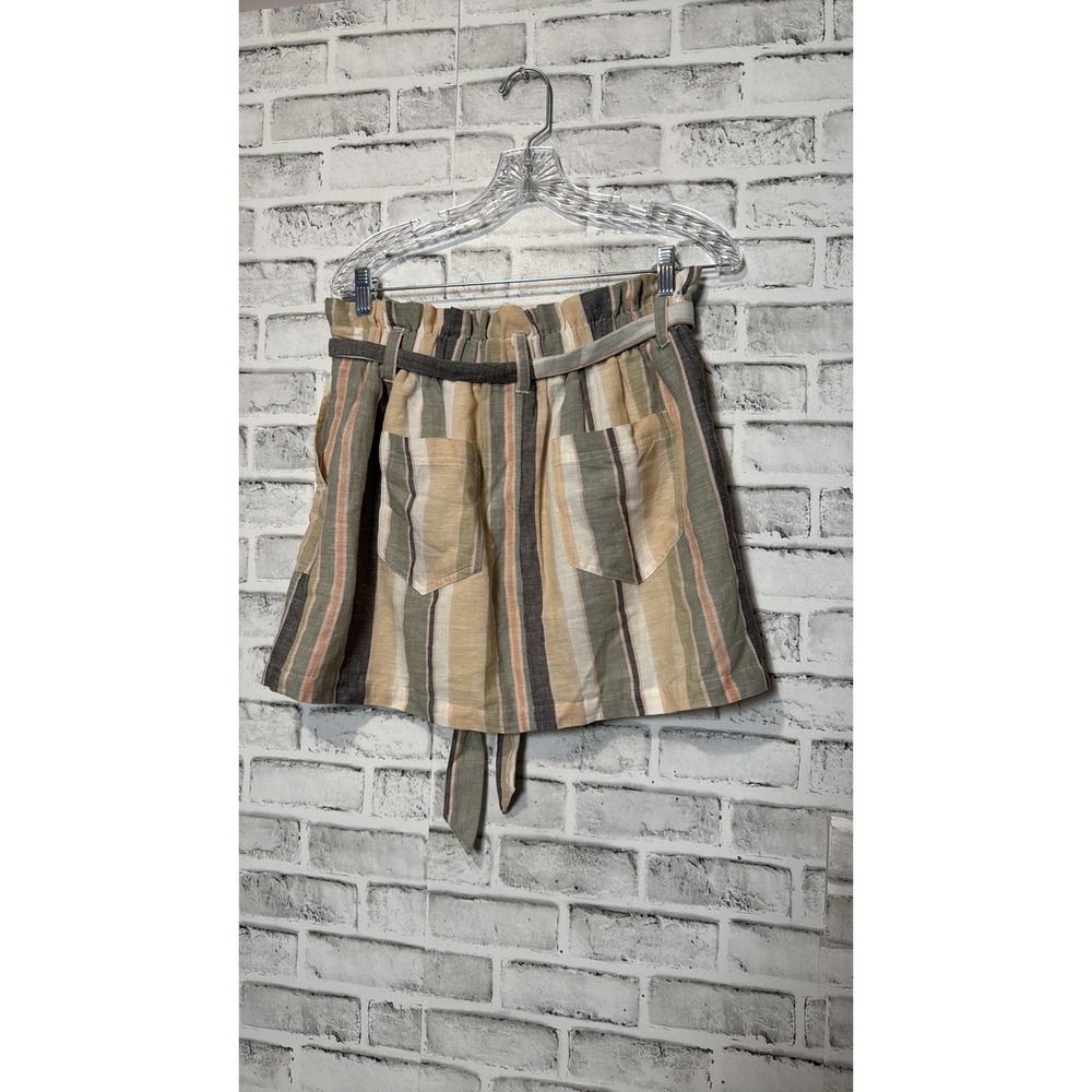 American Eagle Striped Mini Skirt with‎ Belt Womens M Beige Green Pockets - Picture 4 of 10